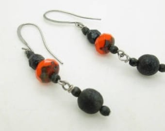 Halloween Earrings, Orange Black Earrings, Pumpkin Earrings, Rustic Halloween,