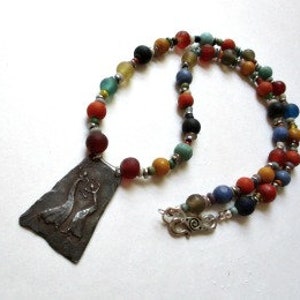 Pewter Beaded Pendant, Artisan Pewter Pendant, Ghana Glass Pendant, Dance Pendant, Free Spirit Necklace, Boho Beaded Pendant