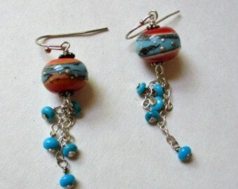 Southwest Lampwork Dangle Earrings, Turquoise Drop Earrings, Rustic Earrings, Western Earrings