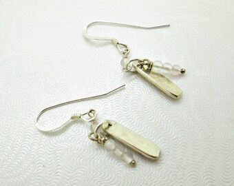 Petite Moonstone Gem Earrings with Sterling Silver Bar