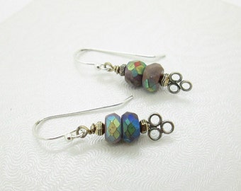 Petite Dangle Earrings, Mystic Coated Sugalite Gemstone, Sterling Silver