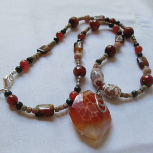 Orange Agate Beaded Pendant Autumn Necklace