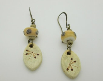 Dragonfly Earrings, Clay Dragonfly and Lampwork Dangle Earrings