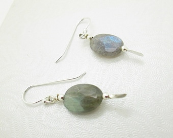 Labradorite Oval Drop Earrings, Sterling Silver, Mother's Day Earrings