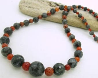 Halloween Beaded Necklace, Orange Black Stone Necklace, Fall Necklace, Goth Necklace, Seasonal Necklace