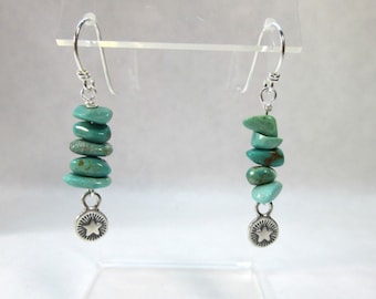 Rustic Southwest Kingman Turquoise Earrings with Sun Dangle Charm