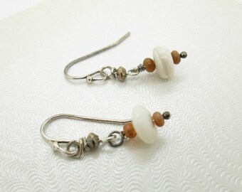 Petite Australian and Ethiopian Opal Earrings, Sterling Silver Wires, Tiny Drop Earrings, Coober Pedy Opal