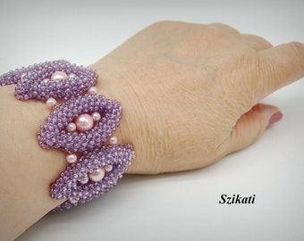 Purple Metal-free Beadwoven Bracelet, Elegant Women's Accessory, OOAK Beaded High Fashion Jewelry, Gift for Her, Original Beadwork, Bead Art