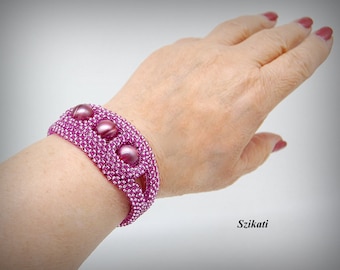 Purple Beadwoven Bracelet, Original Beadwork, Elegant Beaded High Fashion Jewelry, Statement Accessory for Women, Unique Gift for Her, OOAK