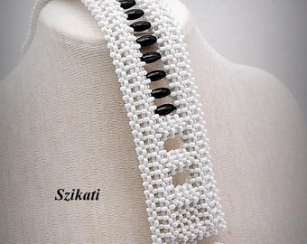 Black & White Beadwoven Cuff Bracelet: Metal-Free Fashion Jewelry