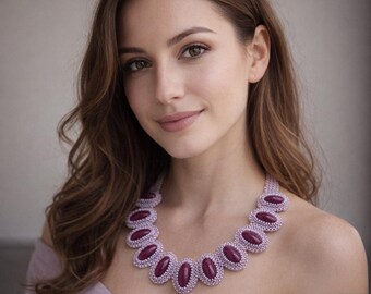 Purple Beadwoven Statement Necklace: Metal-Free OOAK Bead Art
