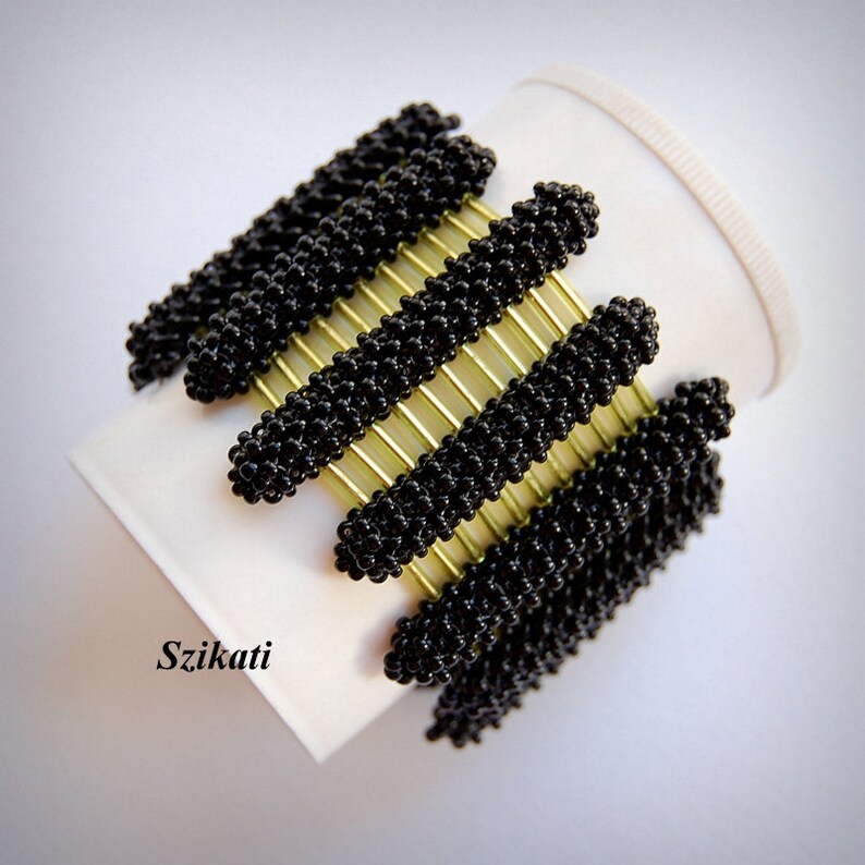 Black Green Beadwoven Cuff Bracelet OOAK Original Beadwork Women/'s Accessory Unique Bead Art Gift For Her Beaded High Fashion Jewelry