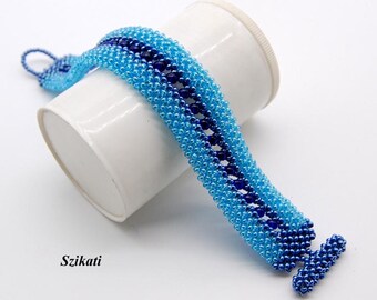 Blue Seed Bead Cuff Bracelet: Metal-Free Beadwoven Jewelry