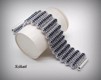 Gray Seed Bead Cuff Bracelet: Wide Beadwoven Fashion Jewelry