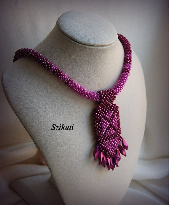 Women/'s Accessory Purple Beadwoven Pearl Bib Necklace OOAK Beaded High Fashion Jewelry Wearable Bead Art Original Beadwork Gift for Her