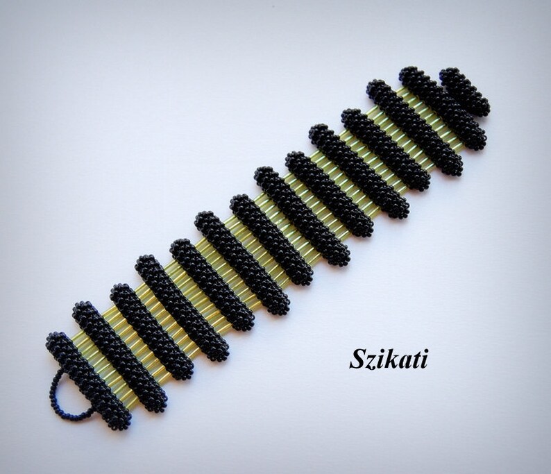 Black Green Beadwoven Cuff Bracelet OOAK Original Beadwork Women/'s Accessory Unique Bead Art Gift For Her Beaded High Fashion Jewelry