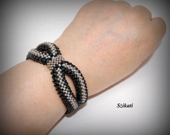 Schwarz Grau Perlen perlengefädelt Metallfrei Armband, Damen Accessoire, Originale Glasperlen Kunst, High Fashion Schmuck, Einzigartiges Geschenk für Sie