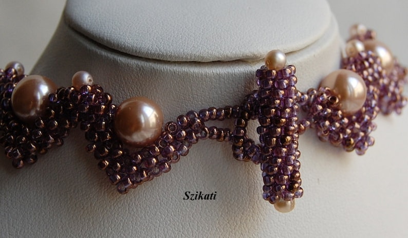 Women/'s Accessory Purple Beadwoven Pearl Bib Necklace OOAK Beaded High Fashion Jewelry Wearable Bead Art Original Beadwork Gift for Her
