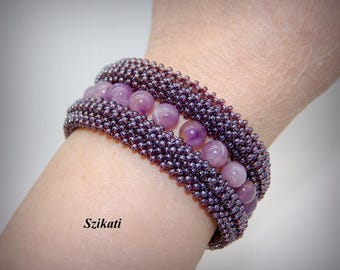 Purple Beadwoven Cuff Bracelet: Metal-Free Elegant Beadwork Jewelry