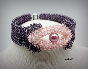 Beadwoven Bracelet: Purple & Pink Seed Bead Art Jewelry