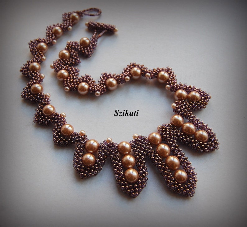 Women/'s Accessory Purple Beadwoven Pearl Bib Necklace OOAK Beaded High Fashion Jewelry Wearable Bead Art Original Beadwork Gift for Her