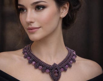 Purple Beadwoven Necklace: Metal-Free Elegant Beadwork Jewelry