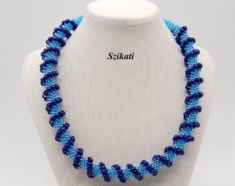 Blue Seed Bead Necklace: Cellini Spiral Beadwoven Jewelry