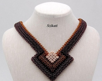 Beadwoven Statement Necklace: Brown Seed Bead Art, Metal-Free Jewelry