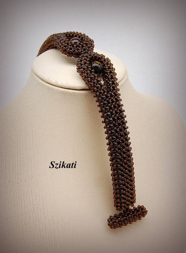 Dark Brown Beadwoven Metal-free Bracelet, Original Beadwork, RAW, Women's Accessory, OOAK Beaded High Fashion Jewelry, Unique Gift for Her image 3