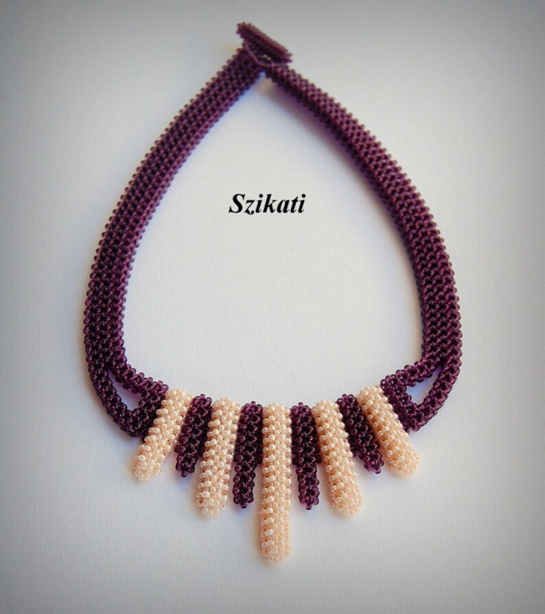 Women/'s Accessory Purple Beadwoven Pearl Bib Necklace OOAK Beaded High Fashion Jewelry Wearable Bead Art Original Beadwork Gift for Her