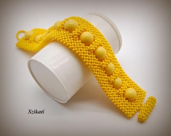 Yellow Beadwoven Cuff Bracelet: Metal-Free Statement Jewelry