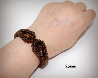 Dark Brown Beadwoven Metal-free Bracelet, Original Beadwork, RAW, Women's Accessory, OOAK Beaded High Fashion Jewelry, Unique  Gift for Her