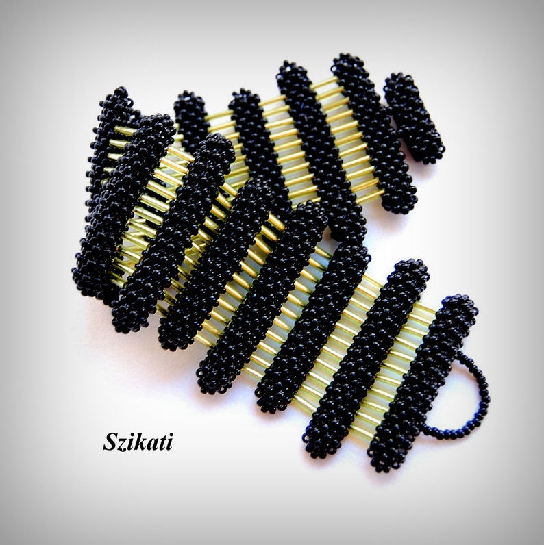 Black Green Beadwoven Cuff Bracelet OOAK Original Beadwork Women/'s Accessory Unique Bead Art Gift For Her Beaded High Fashion Jewelry