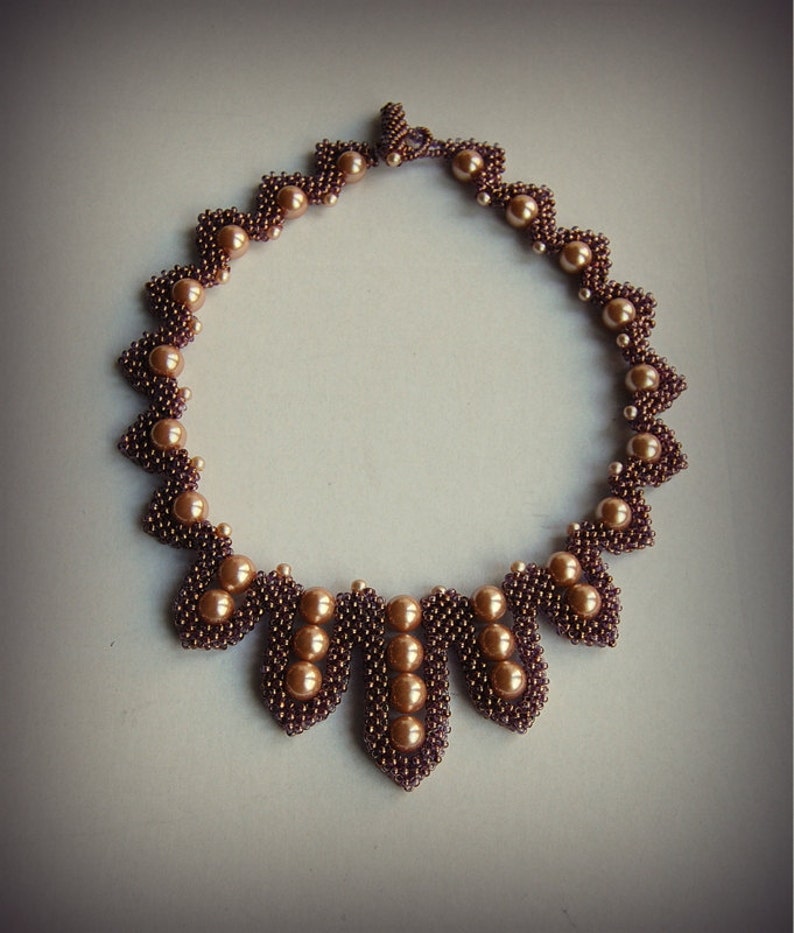 Women/'s Accessory Purple Beadwoven Pearl Bib Necklace OOAK Beaded High Fashion Jewelry Wearable Bead Art Original Beadwork Gift for Her