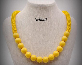 Yellow Beadwoven Statement Necklace: OOAK Fashion Jewelry