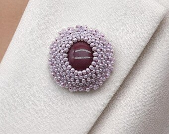 Purple Beadwoven Brooch: OOAK Beaded Jewelry, Right Angle Weave