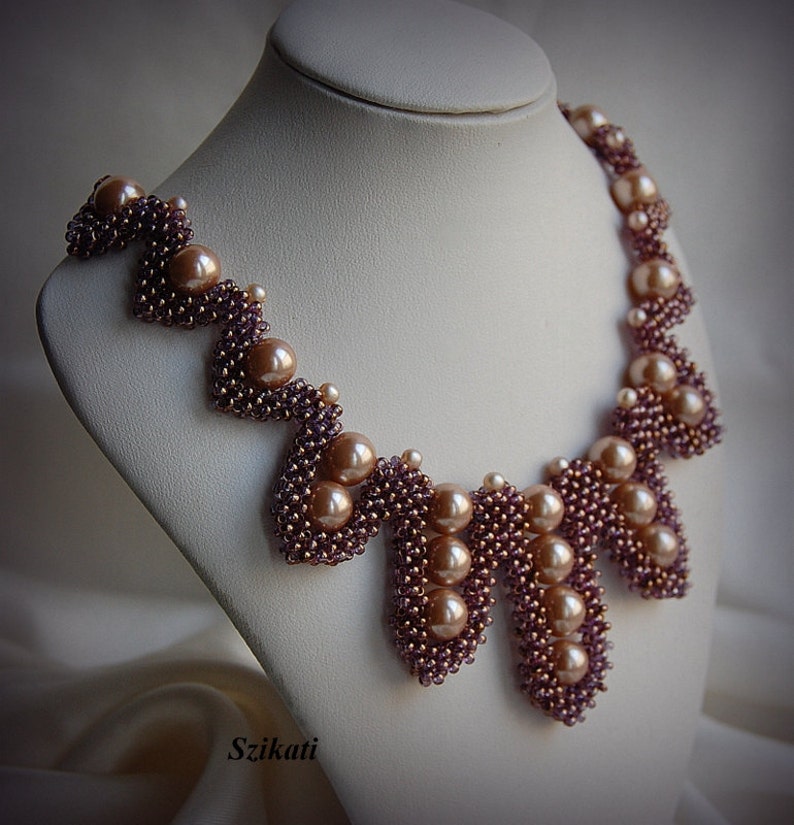 Women/'s Accessory Purple Beadwoven Pearl Bib Necklace OOAK Beaded High Fashion Jewelry Wearable Bead Art Original Beadwork Gift for Her