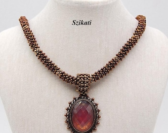 Bronze Beadwoven Pendant Necklace: OOAK Seed Bead Art Jewelry