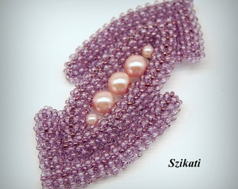 Purple Beadwoven Brooch, Original Beadwork, Seed Bead Art, RAW, OOAK Beaded High Fashion Jewelry, Elegant Women's Accessory, Gift for Her