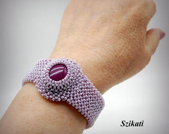 Purple Beadwoven Bracelet: Metal-Free OOAK Bead Art Jewelry
