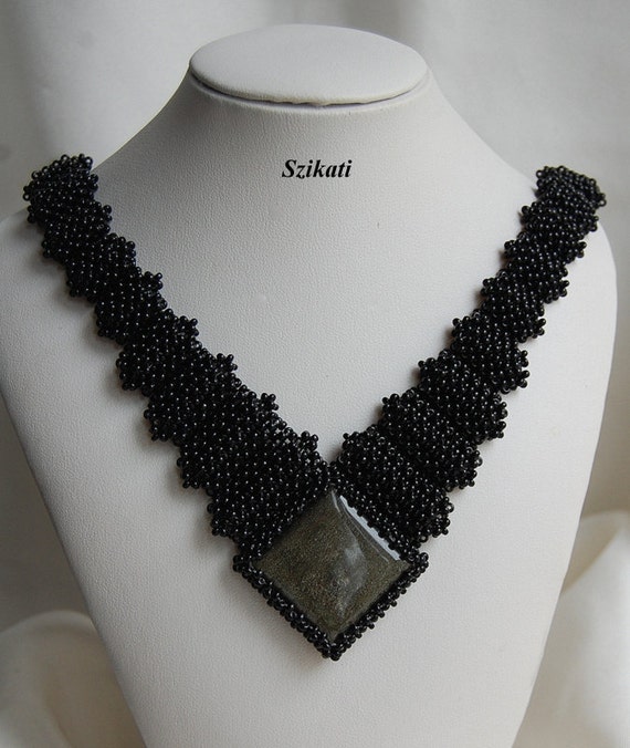 beeded black obsidian necklace beeded black obsidian necklace