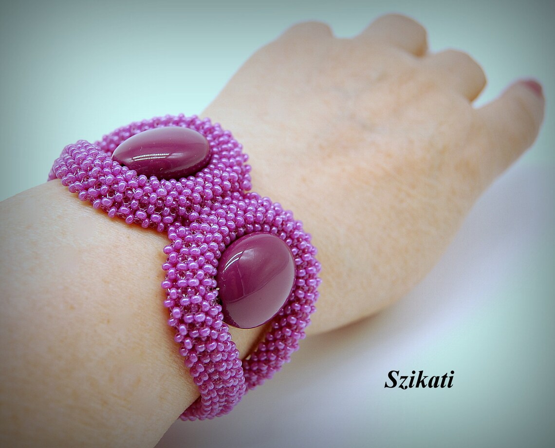 Purple Beadwoven Bracelet, Original Beadwork, Seed Bead Art, RAW
