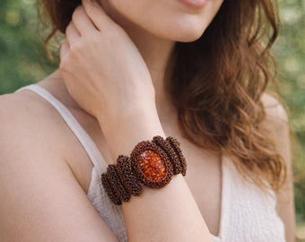 Pulseira de miçangas trançadas: Joias de miçangas sem metal, design exclusivo.