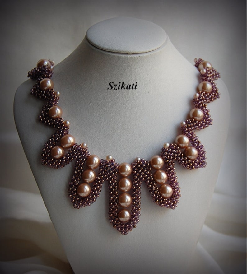 Women/'s Accessory Purple Beadwoven Pearl Bib Necklace OOAK Beaded High Fashion Jewelry Wearable Bead Art Original Beadwork Gift for Her