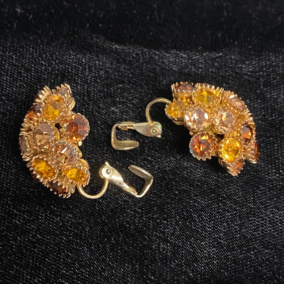 Yellow and Amber Rhinestone Brooch & Clip Earring… - image 10