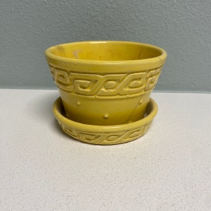 Yellow McCoy Greek Key Planter or Cache Pot