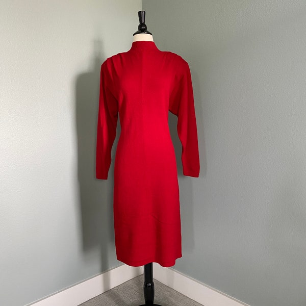 Red 1980s St. John by Marie Gray Knit Dress