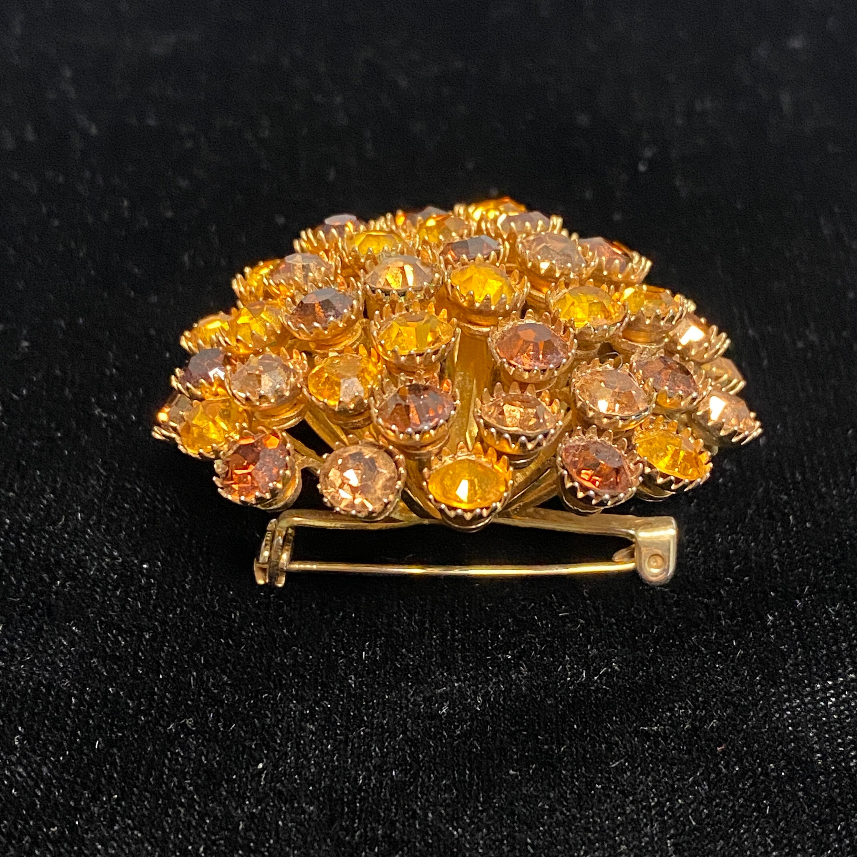 Boucles D'oreilles Anciennes Dorées Avec Strass Et Ambre - Clips, Environ 3 Cm, Très Bon état