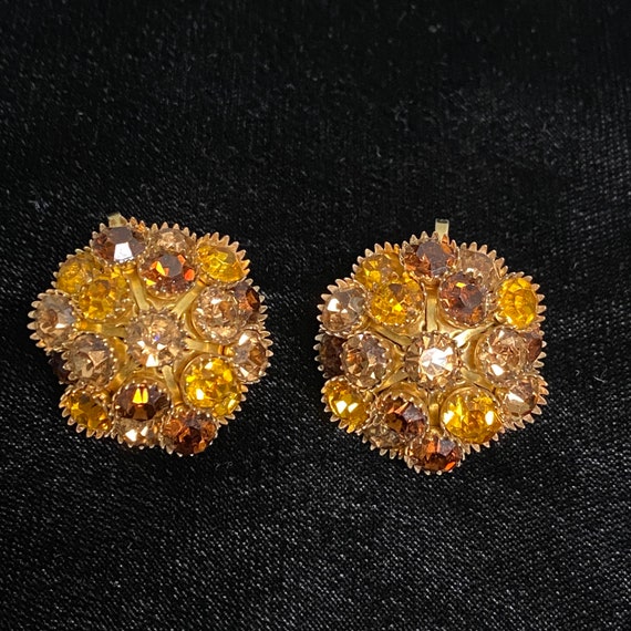 Yellow and Amber Rhinestone Brooch & Clip Earring… - image 5