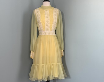 Miss Elliette Vintage Beaded Yellow Chiffon Dress